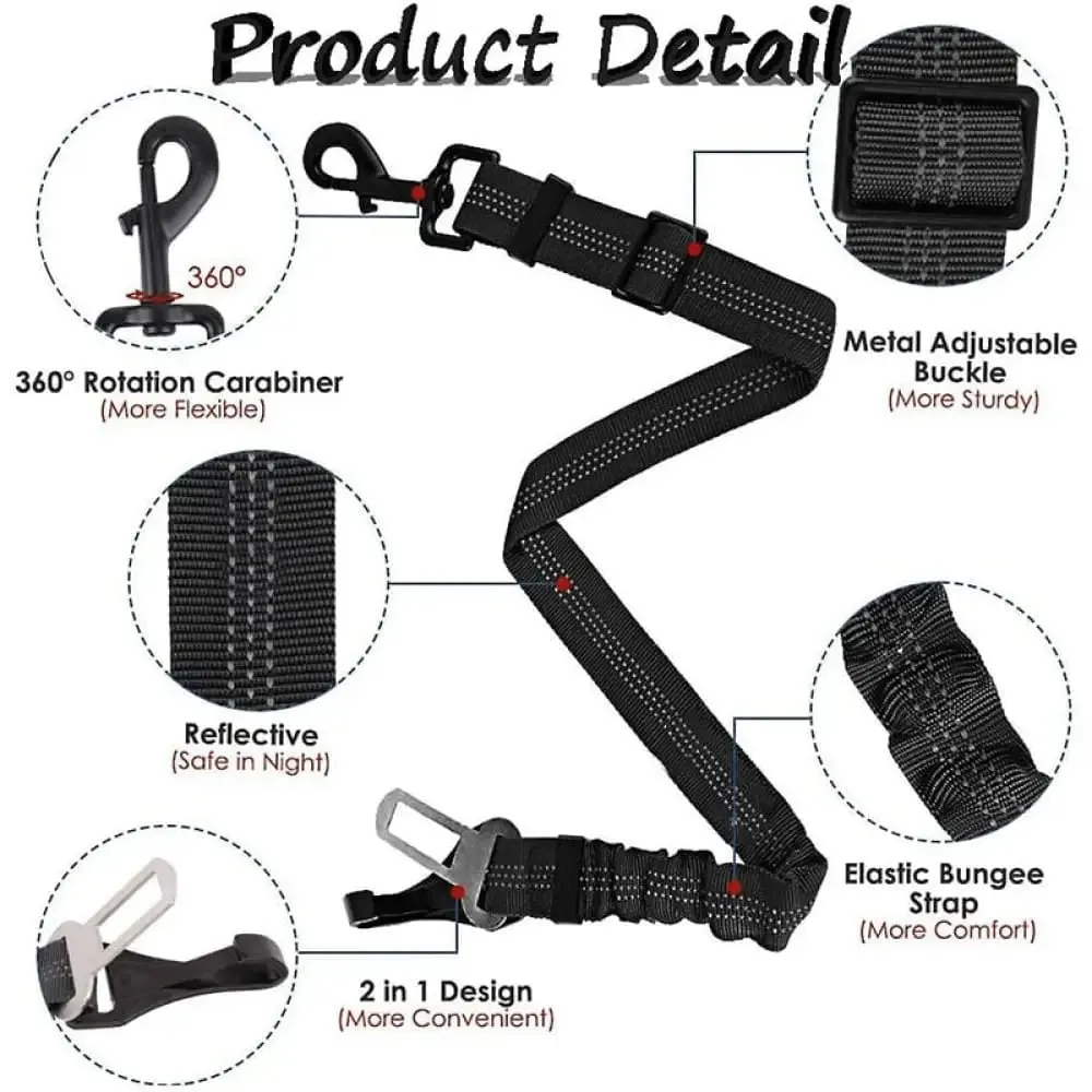 2 in 1 Elastic Reflective Pet Safety Car Seat Belt Latch Bar for Dogs Vehicle Traveling