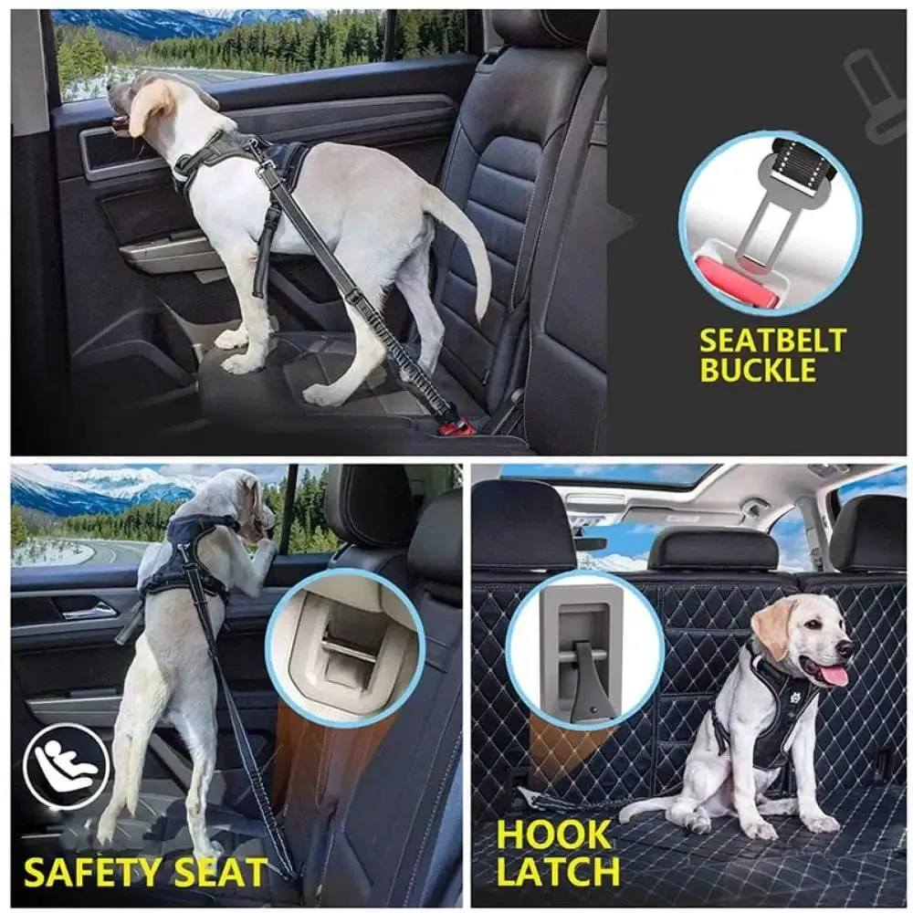 2 in 1 Elastic Reflective Pet Safety Car Seat Belt Latch Bar for Dogs Vehicle Traveling