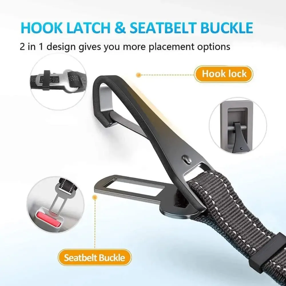 2 in 1 Elastic Reflective Pet Safety Car Seat Belt Latch Bar for Dogs Vehicle Traveling