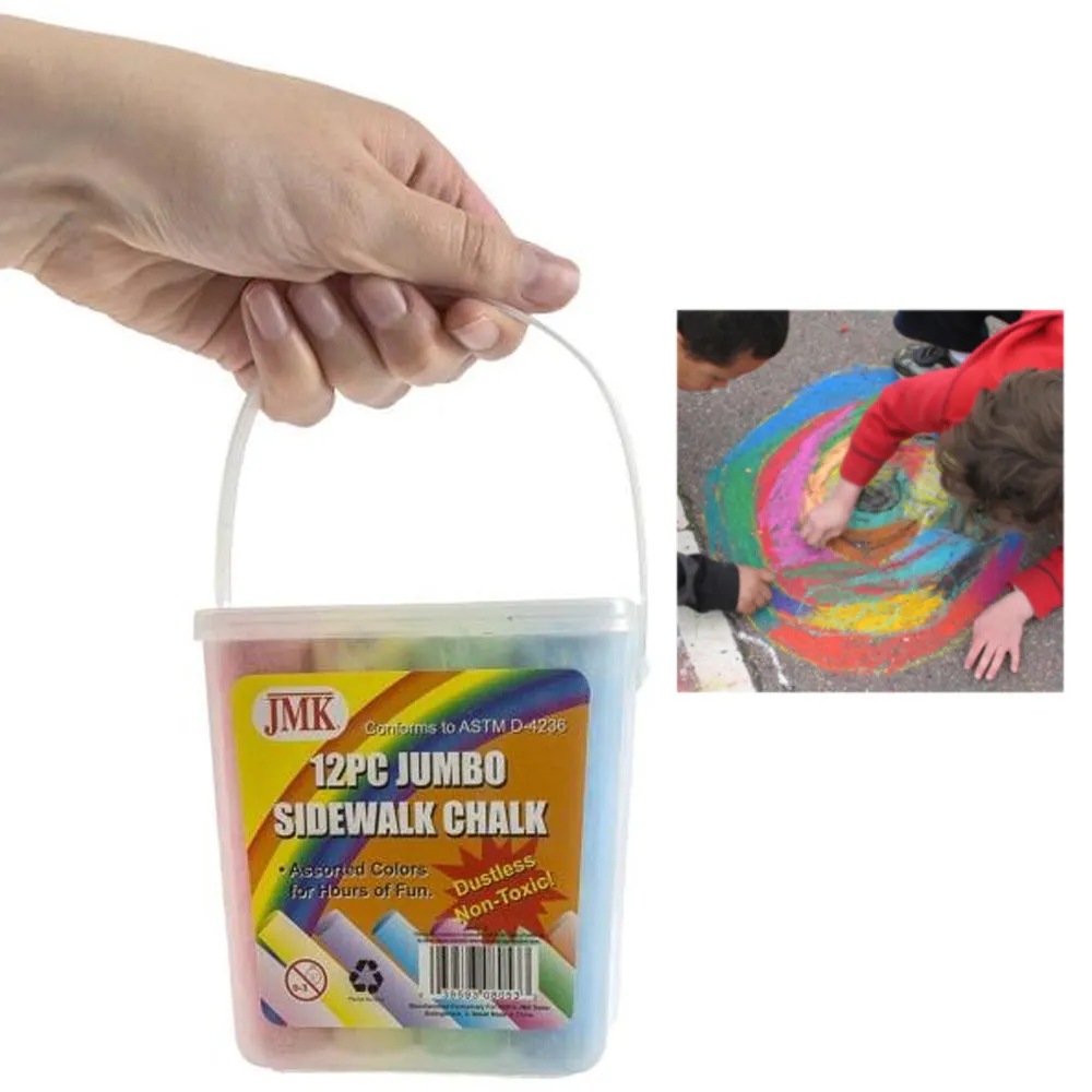 24 Jumbo Washable Chalks Sticks Set Non-Toxic Sidewalk Chalk Outdoor Playground