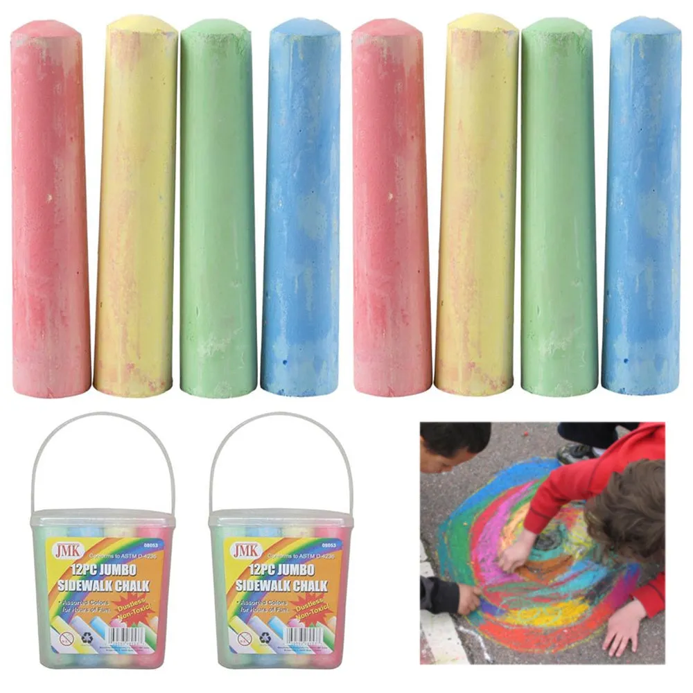 24 Jumbo Washable Chalks Sticks Set Non-Toxic Sidewalk Chalk Outdoor Playground