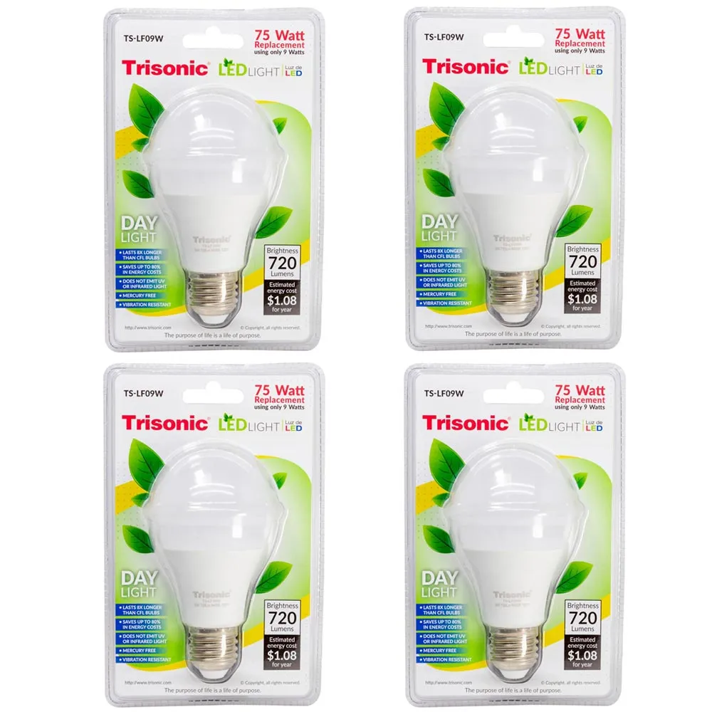 4 x LED Light Bulb Daylight 6400K Brightness 720 Lumens 9W Equivalent to 75W