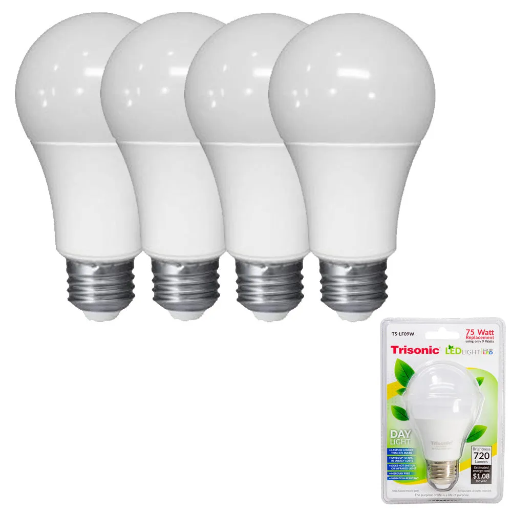 4 x LED Light Bulb Daylight 6400K Brightness 720 Lumens 9W Equivalent to 75W