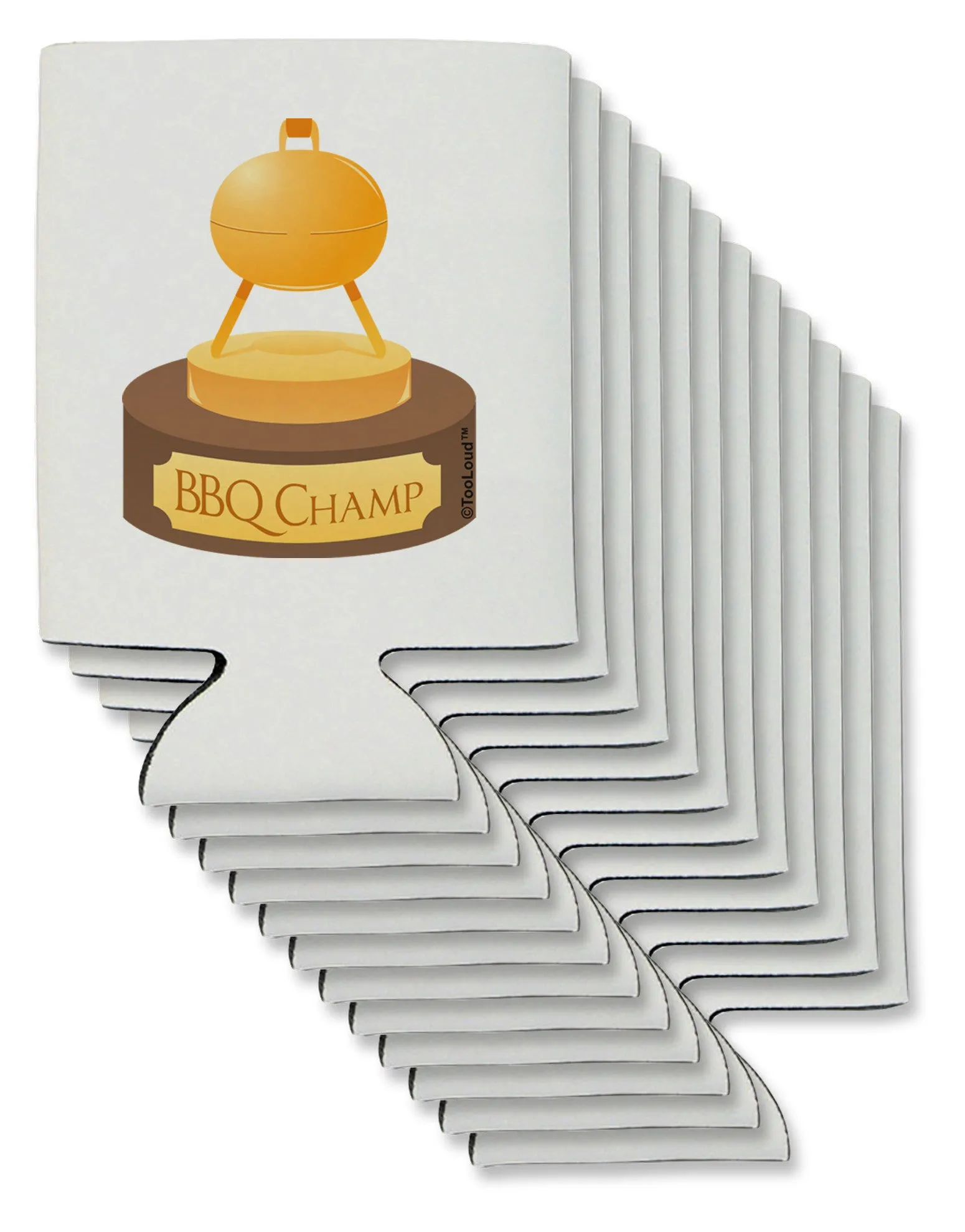 BBQ Champ - Golden Grill Trophy Can / Bottle Insulator Coolers by TooLoud