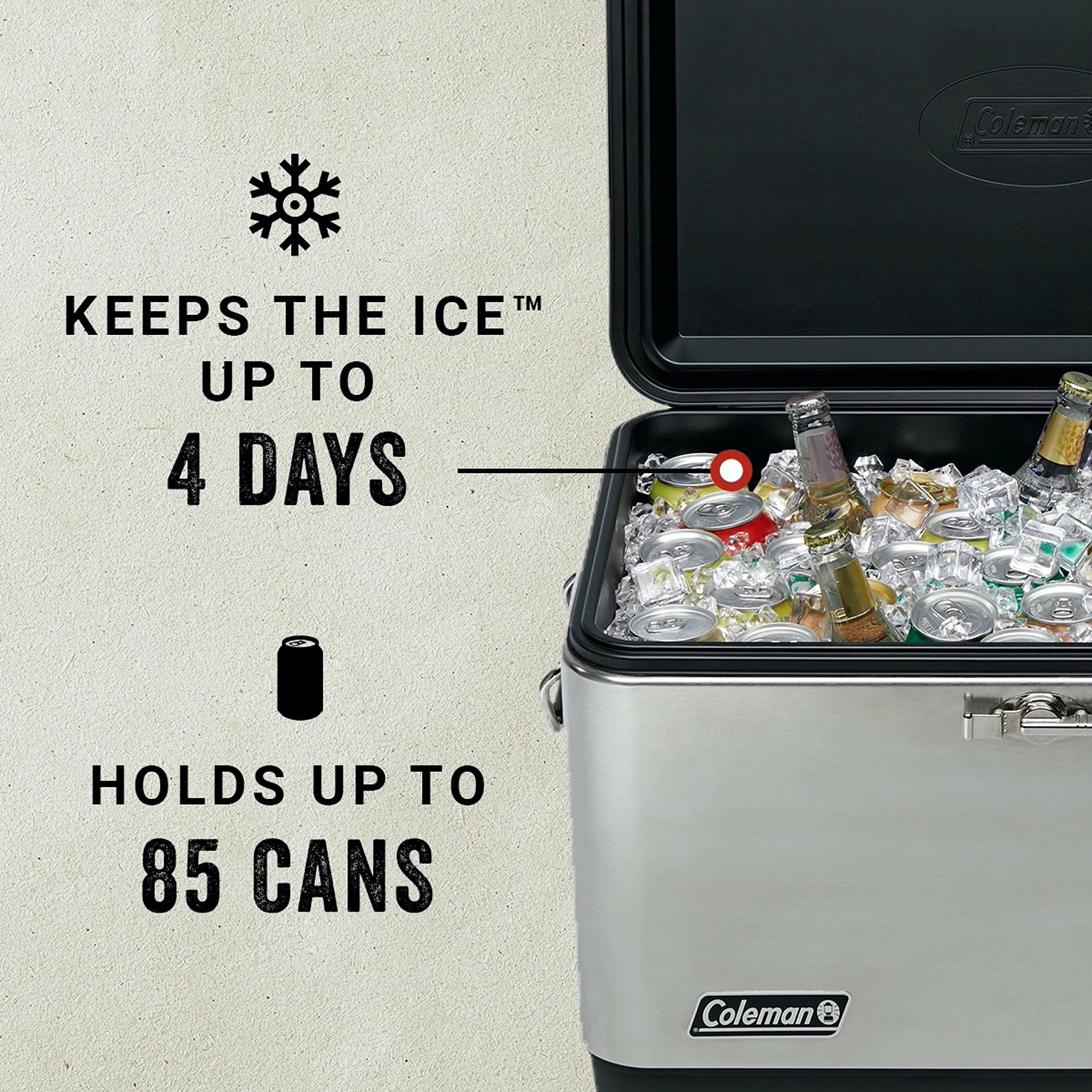 Coleman Reunion Premium Insulated Portable Cooler, Leak-Resistant 54qt Steel Belted Cooler with Heavy-Duty Latch, Handles, Drain & Bottle Opener, Great for Camping, Tailgating, Beach, Picnic, & More