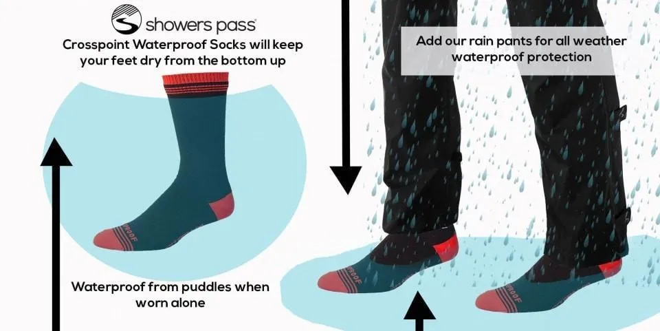 Crosspoint Waterproof Crew Socks Black/Grey by Showers Pass