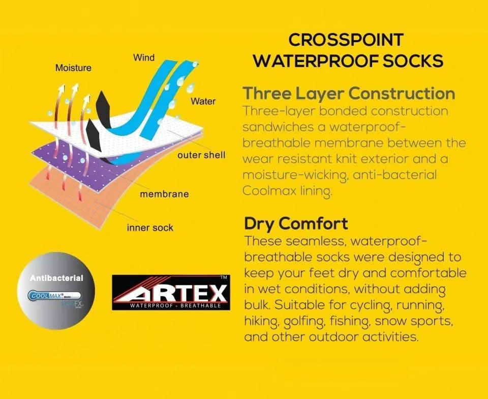 Crosspoint Waterproof Crew Socks Black/Grey by Showers Pass