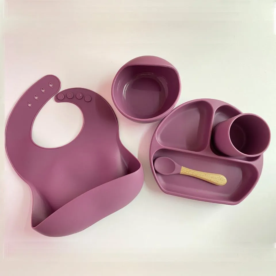 Dinner Plate Bib Silicone Bowl Spoon Complementary Baby Tableware Set