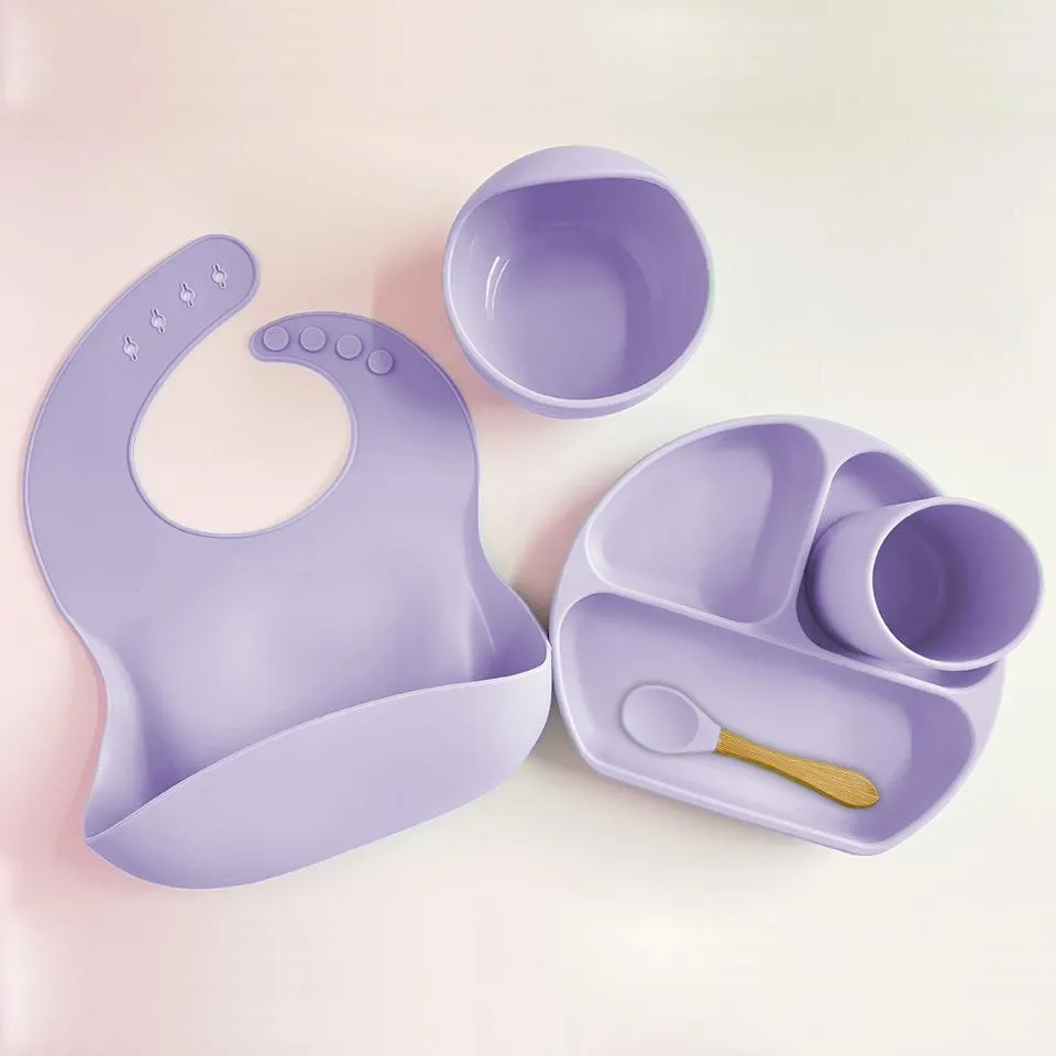 Dinner Plate Bib Silicone Bowl Spoon Complementary Baby Tableware Set