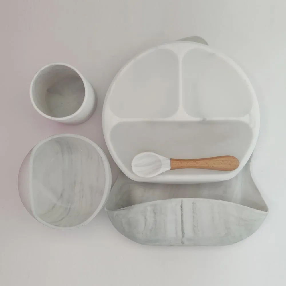 Dinner Plate Bib Silicone Bowl Spoon Complementary Baby Tableware Set
