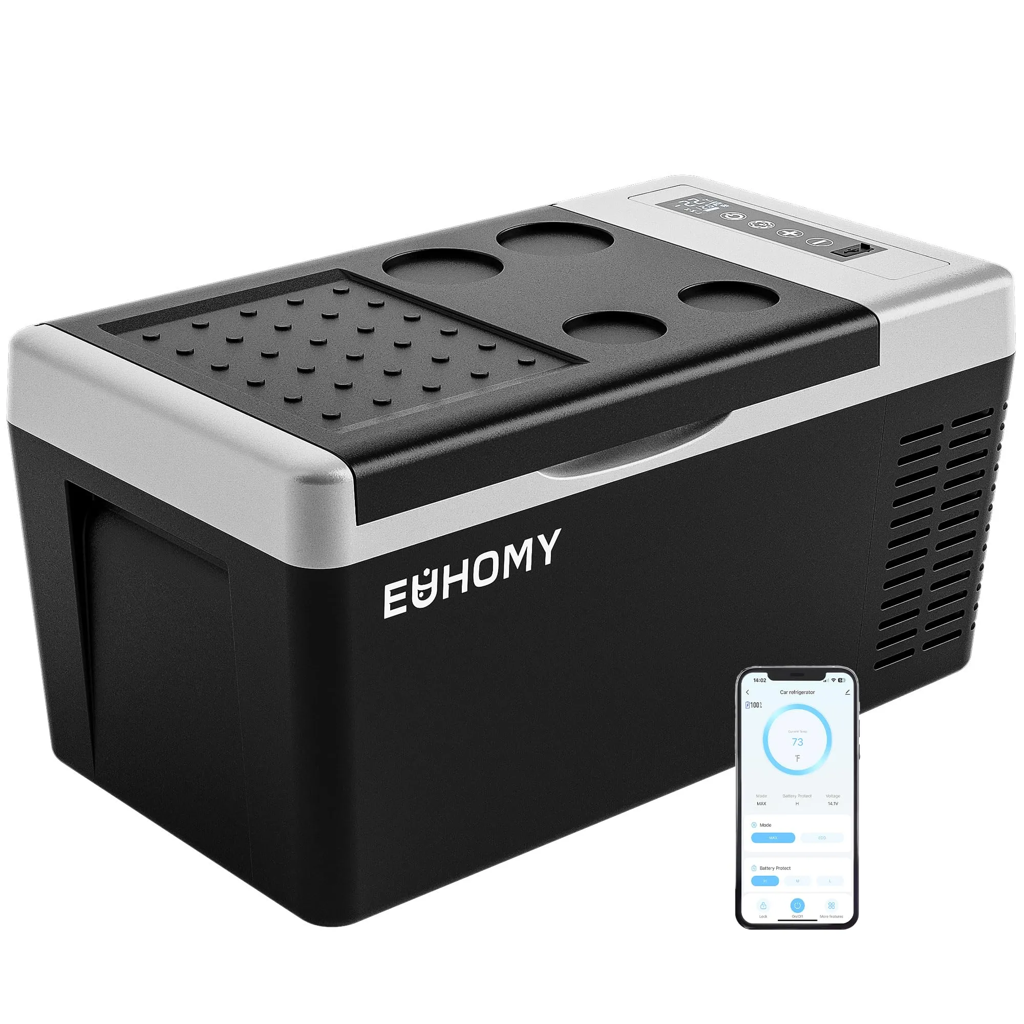 EUHOMY 12 Volt Refrigerator, 19QT(18L) Compressor Electric Cooler APP Control, Car Fridge -4~68, Portable Refrigerator 12/24V DC 110-240V AC, Portable Freezer for Camping, Travel, Boat