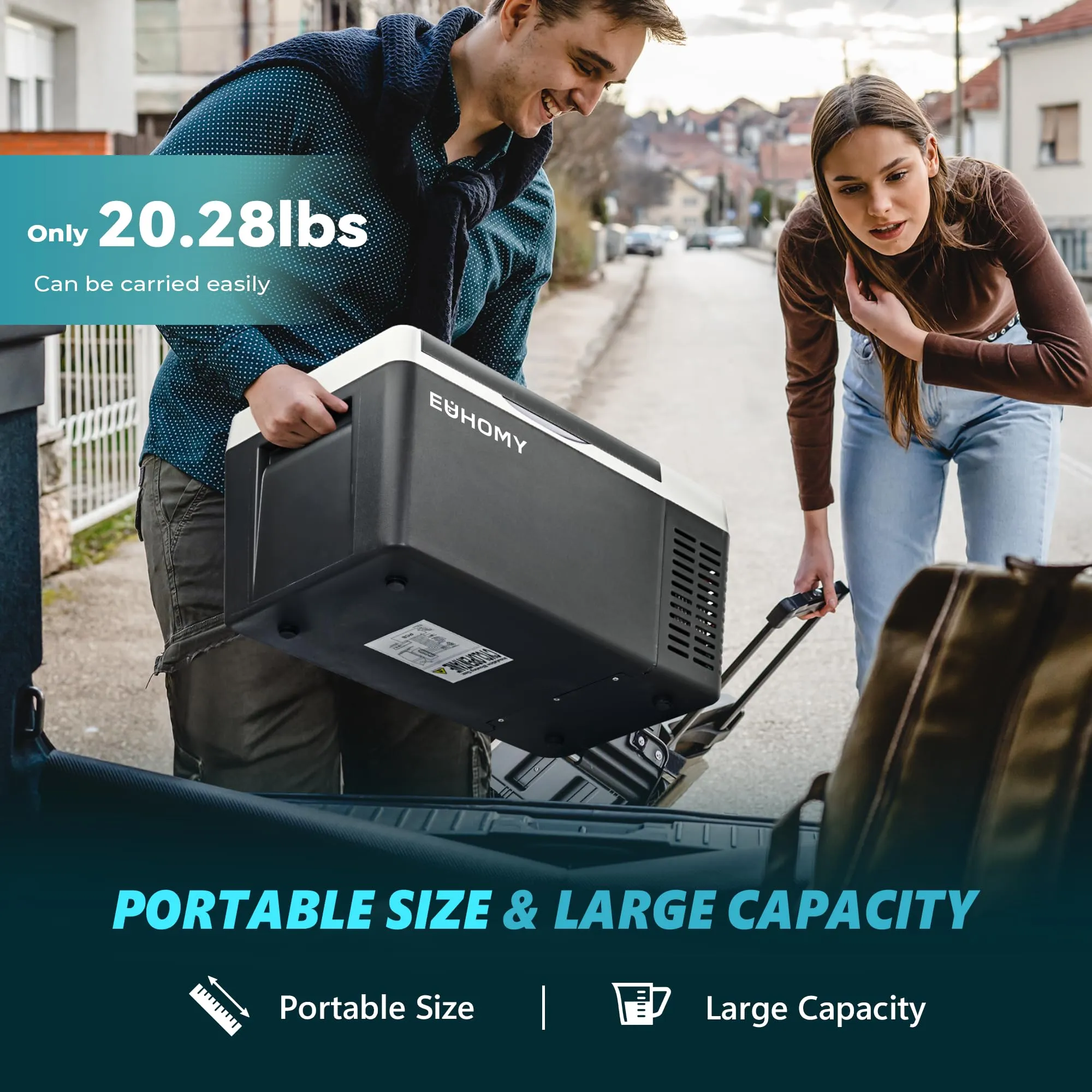 EUHOMY 12 Volt Refrigerator, 19QT(18L) Compressor Electric Cooler APP Control, Car Fridge -4~68, Portable Refrigerator 12/24V DC 110-240V AC, Portable Freezer for Camping, Travel, Boat