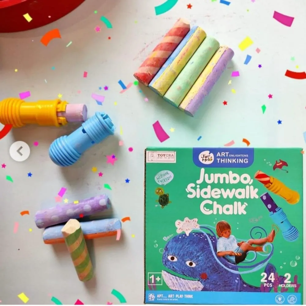 Jar Melo Jumbo Sidewalk Chalk - 24 Colors Kit with 2 Holder