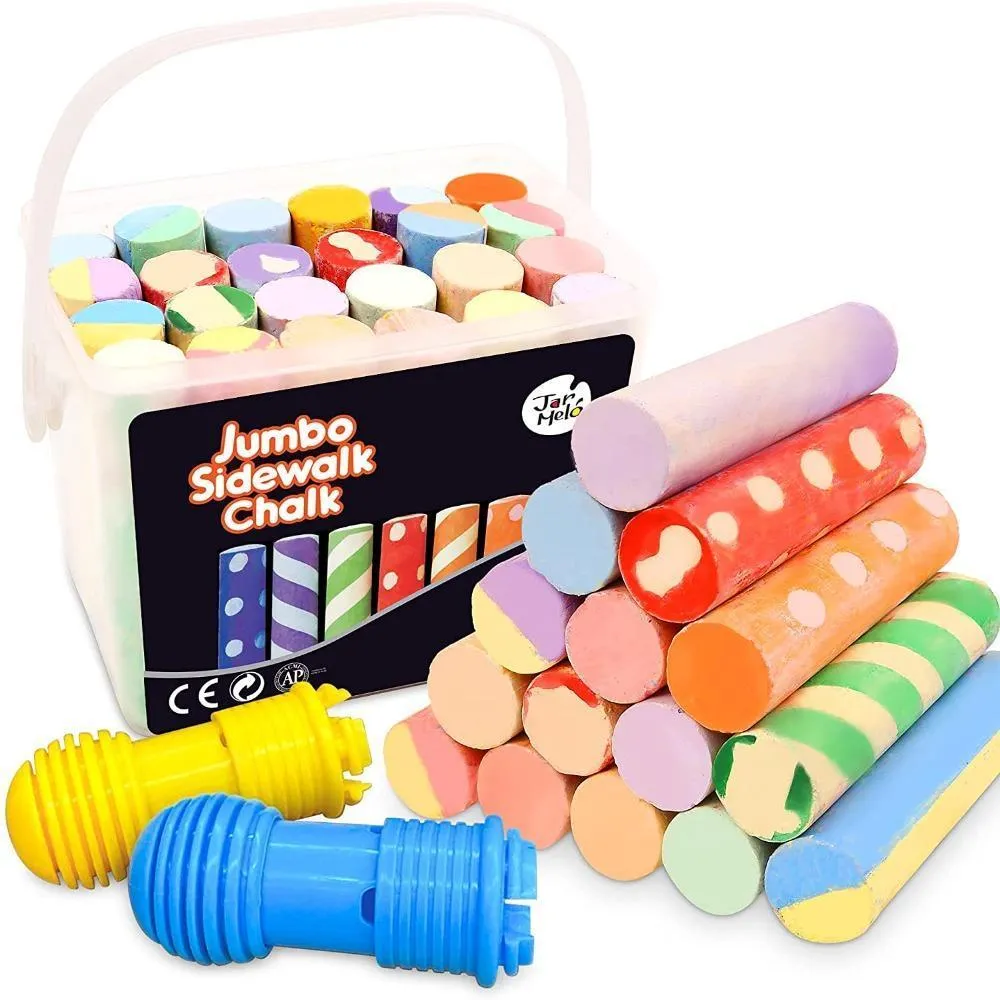 Jar Melo Jumbo Sidewalk Chalk - 24 Colors Kit with 2 Holder