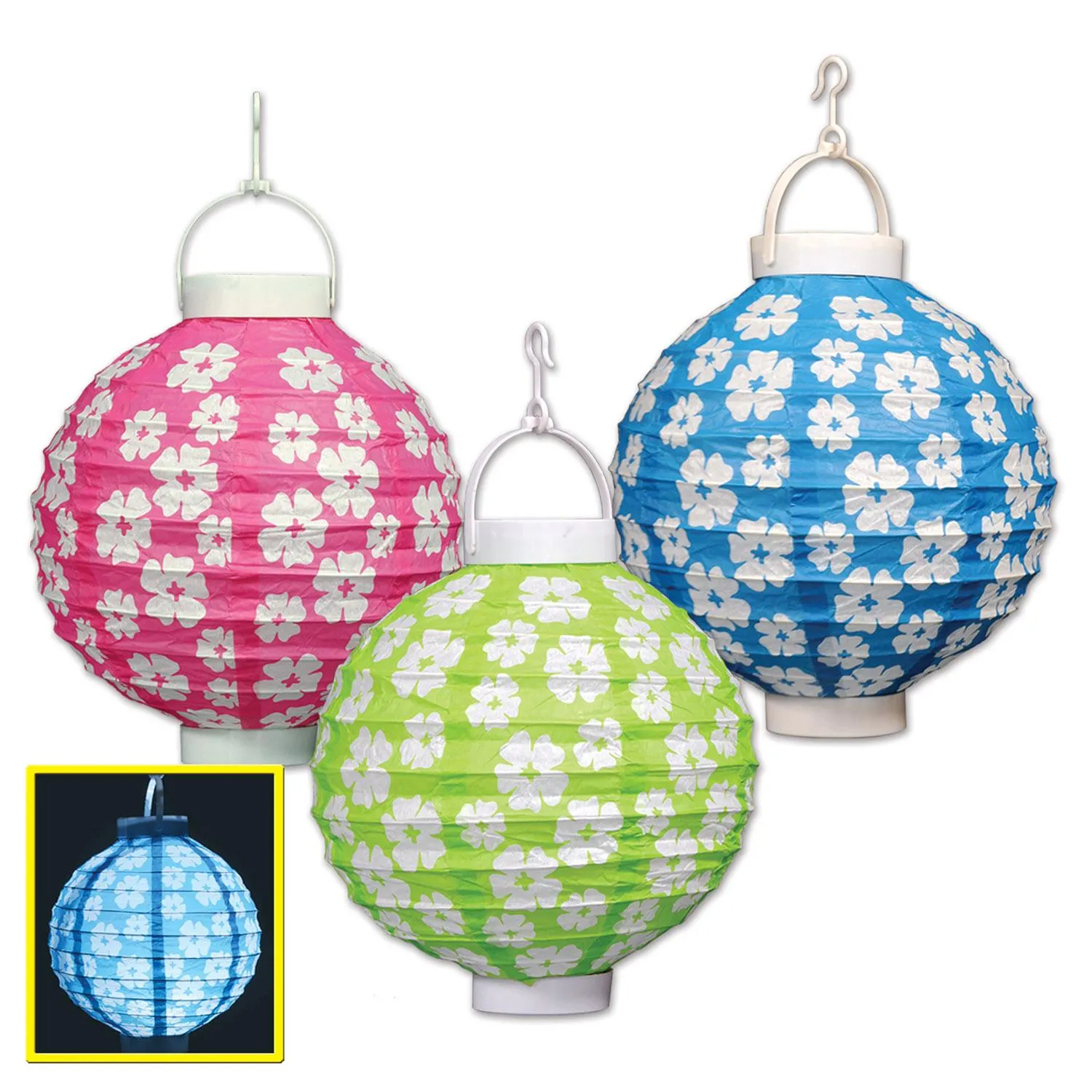 Luau Party Light-Up Hibiscus Paper Lanterns (3 per Package)