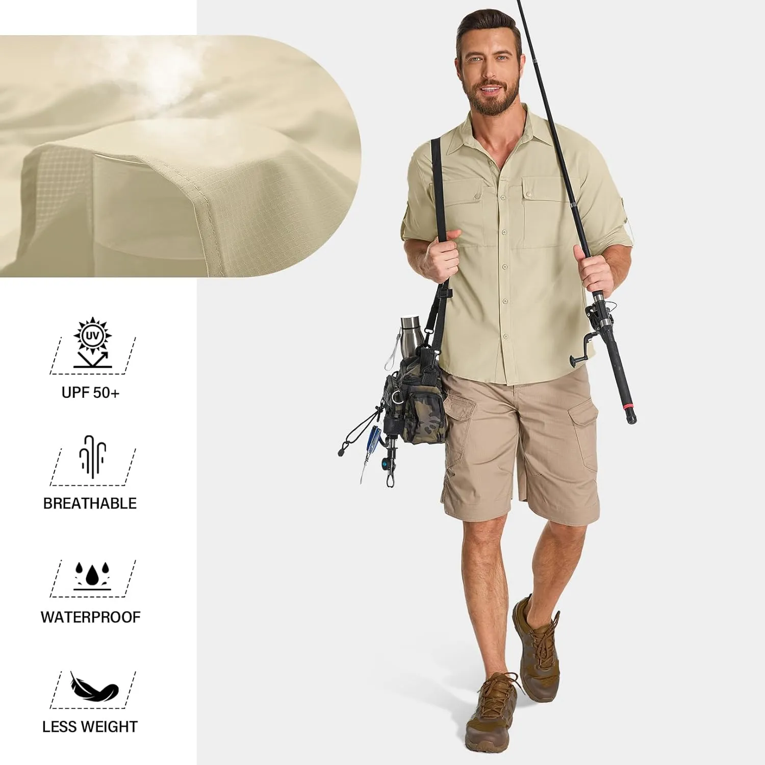 Men's Long Sleeve Sun Protection Fishing Shirt UPF 50 UV Quick Dry Cooling Outdoor Hiking Travel Safari Shirts
