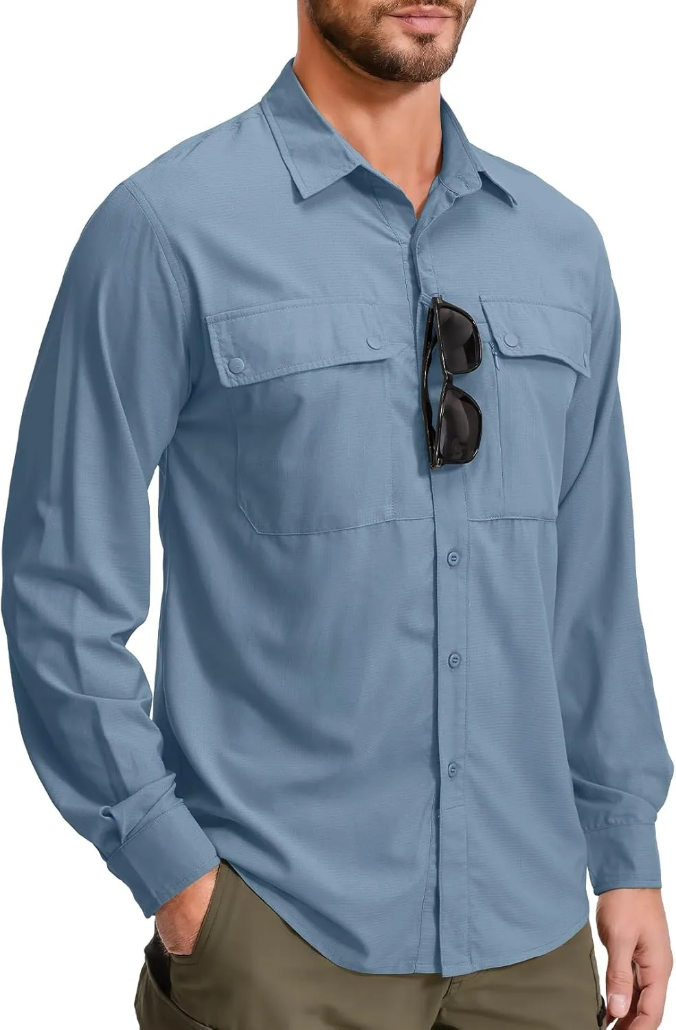 Men's Long Sleeve Sun Protection Fishing Shirt UPF 50 UV Quick Dry Cooling Outdoor Hiking Travel Safari Shirts