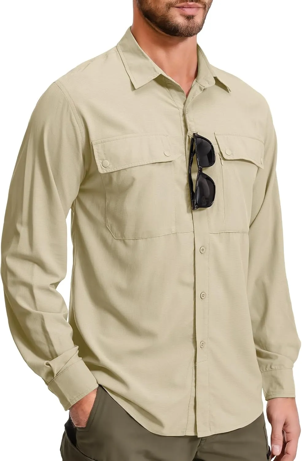 Men's Long Sleeve Sun Protection Fishing Shirt UPF 50 UV Quick Dry Cooling Outdoor Hiking Travel Safari Shirts