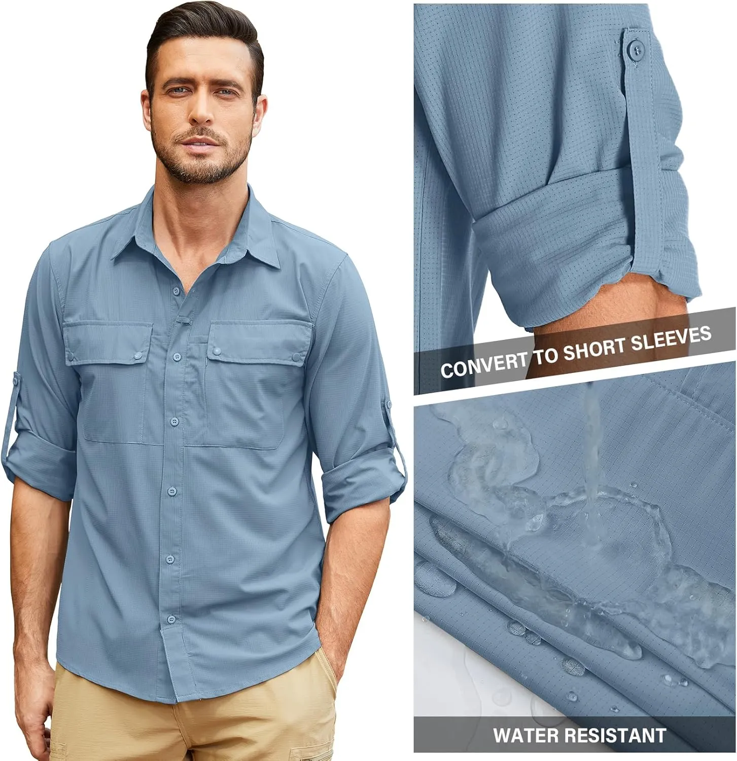 Men's Long Sleeve Sun Protection Fishing Shirt UPF 50 UV Quick Dry Cooling Outdoor Hiking Travel Safari Shirts
