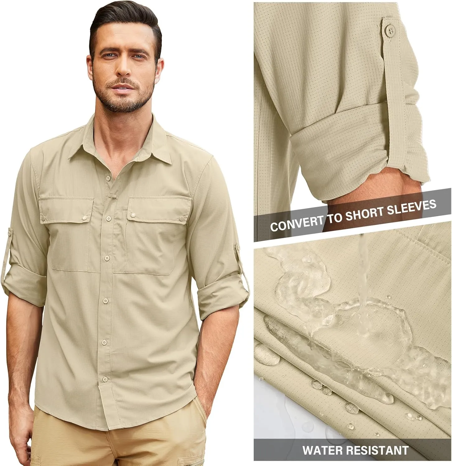 Men's Long Sleeve Sun Protection Fishing Shirt UPF 50 UV Quick Dry Cooling Outdoor Hiking Travel Safari Shirts