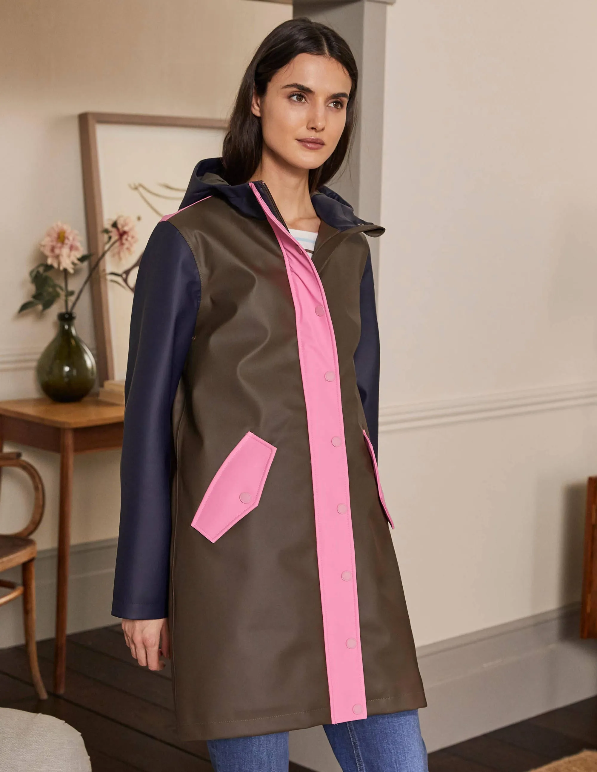 Morris Waterproof Mac-Khaki and Navy Colourblock