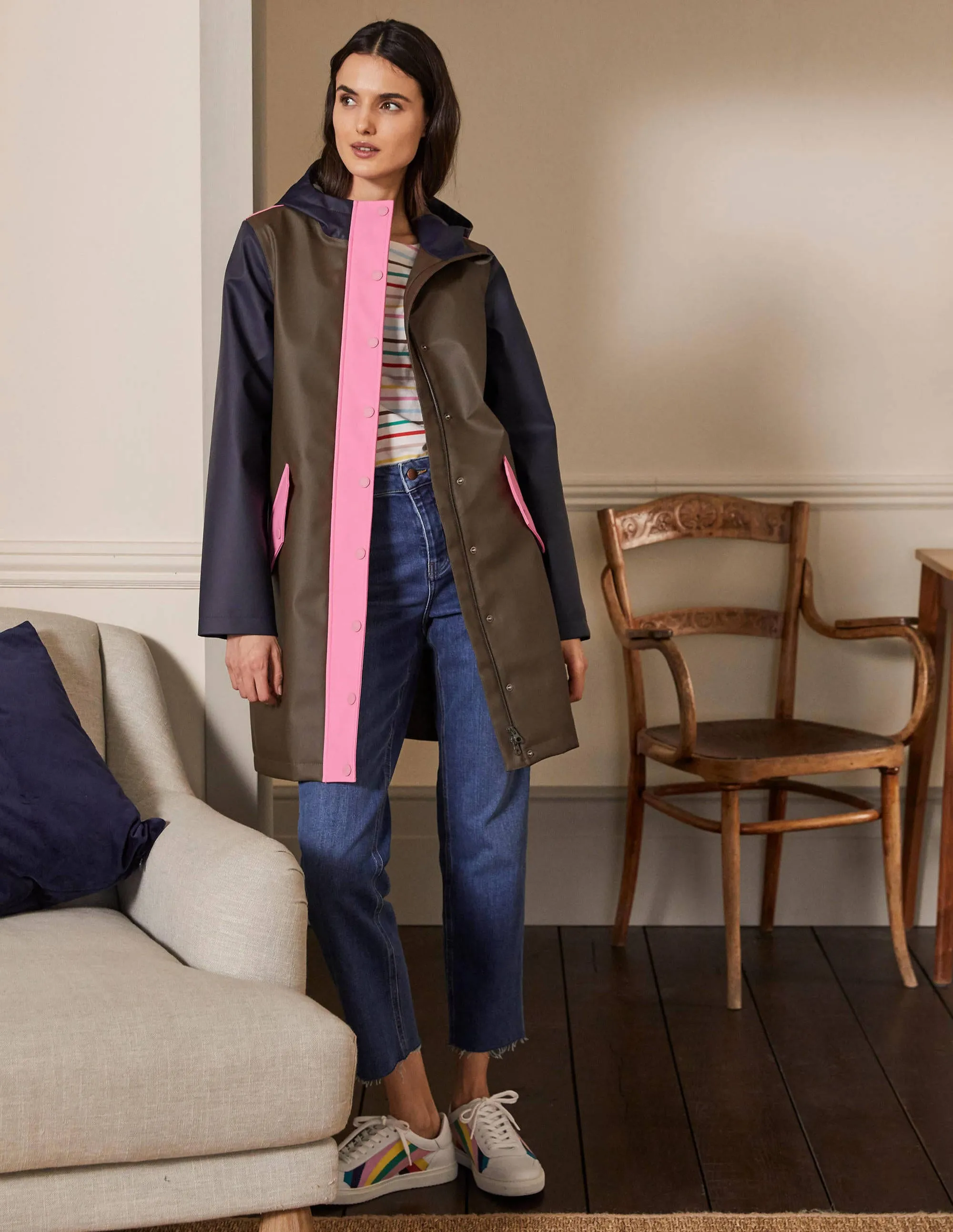 Morris Waterproof Mac-Khaki and Navy Colourblock
