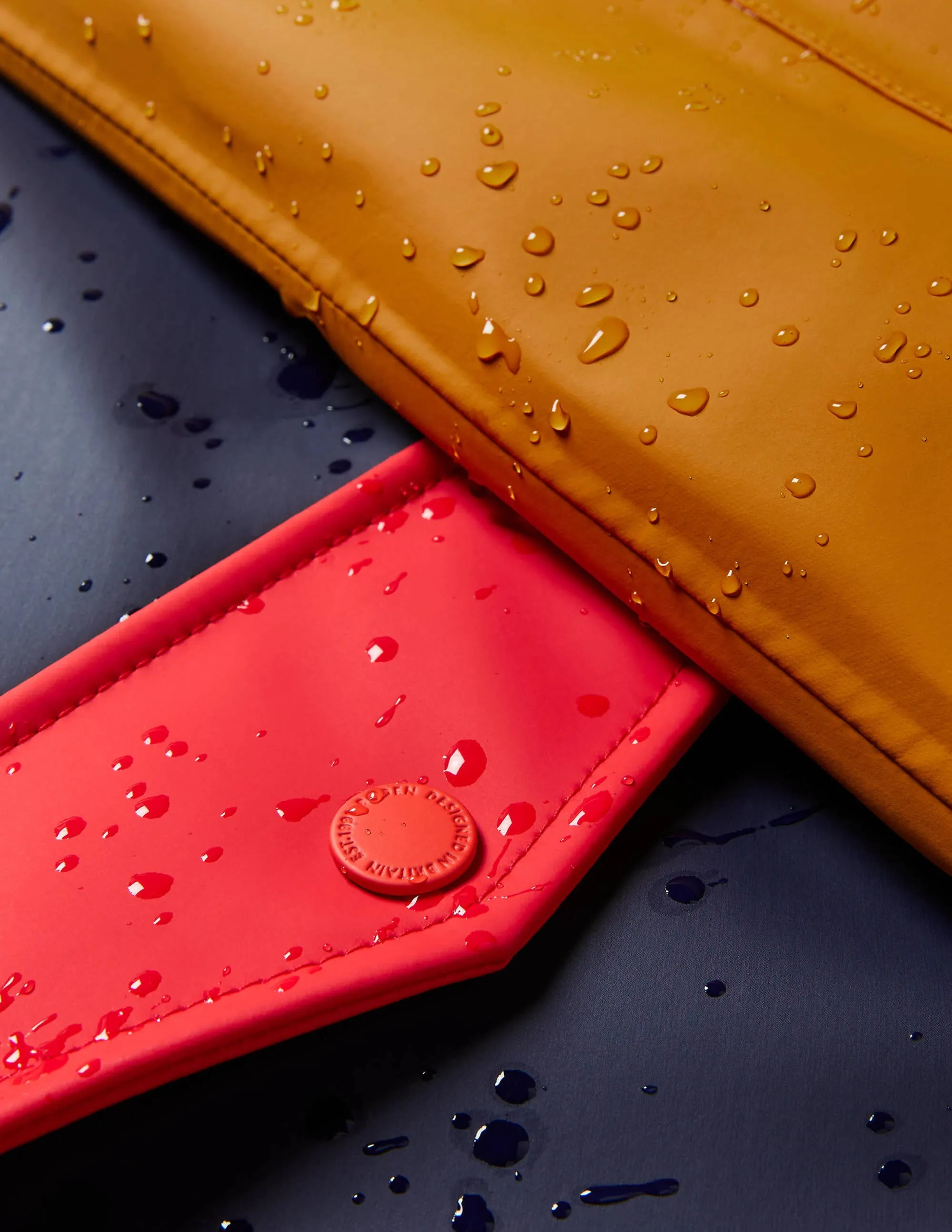 Morris Waterproof Mac-Navy and Ochre Colourblock