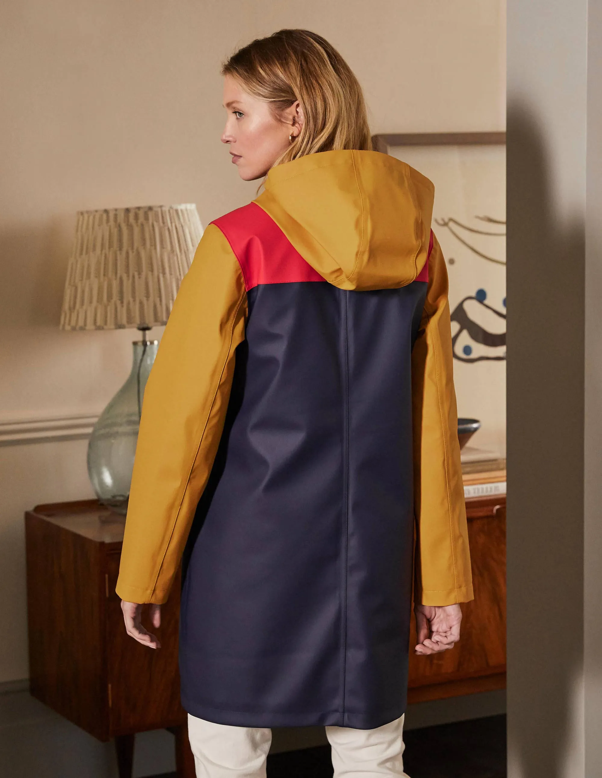 Morris Waterproof Mac-Navy and Ochre Colourblock