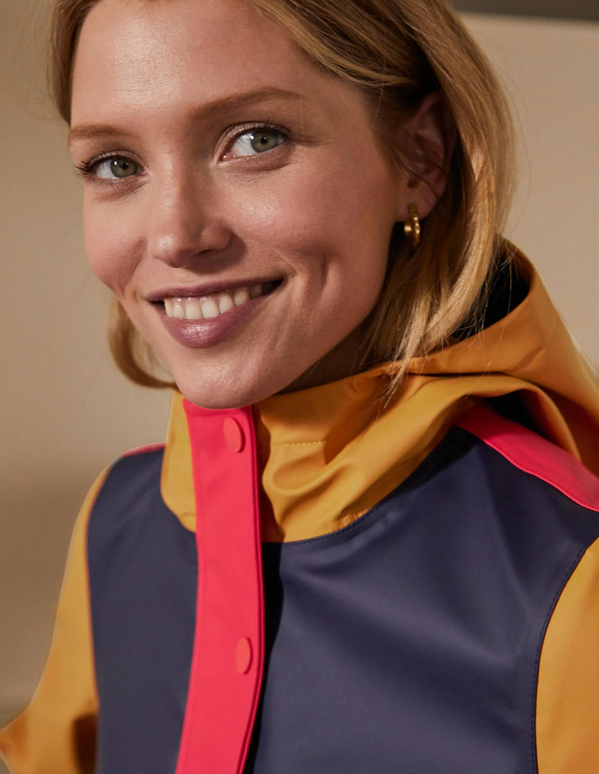 Morris Waterproof Mac-Navy and Ochre Colourblock