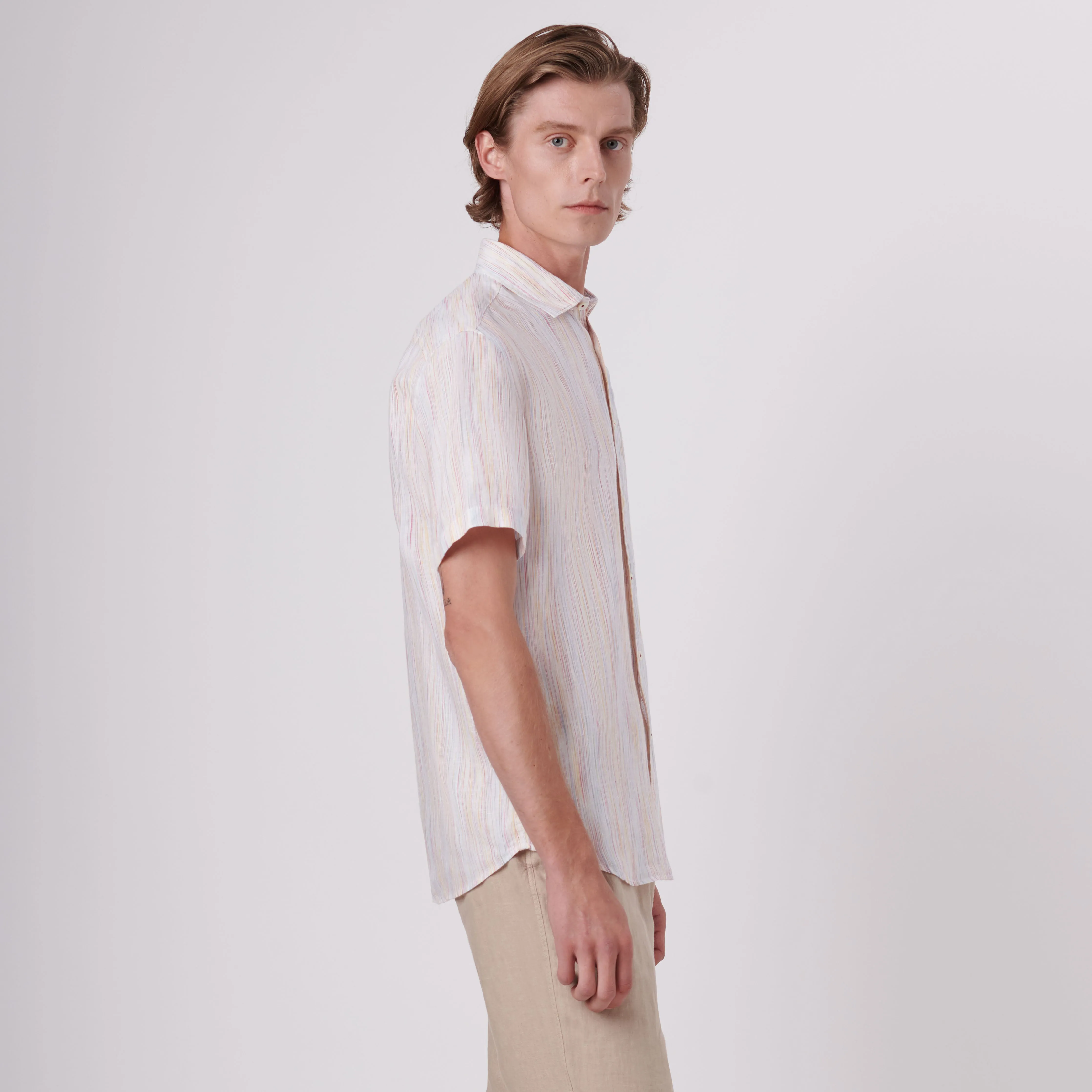 Orson Chalk Stripe Short Sleeve Linen Shirt