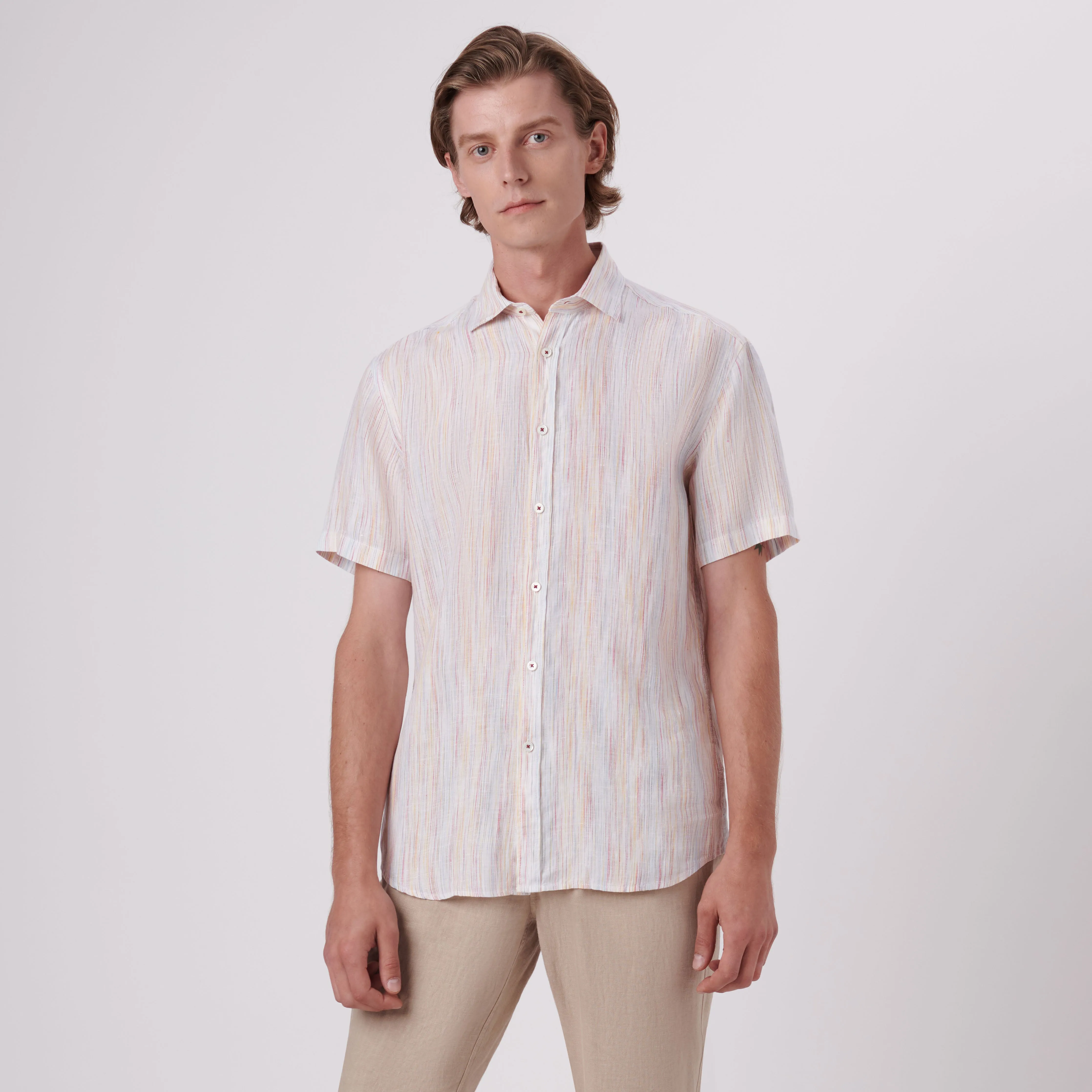Orson Chalk Stripe Short Sleeve Linen Shirt